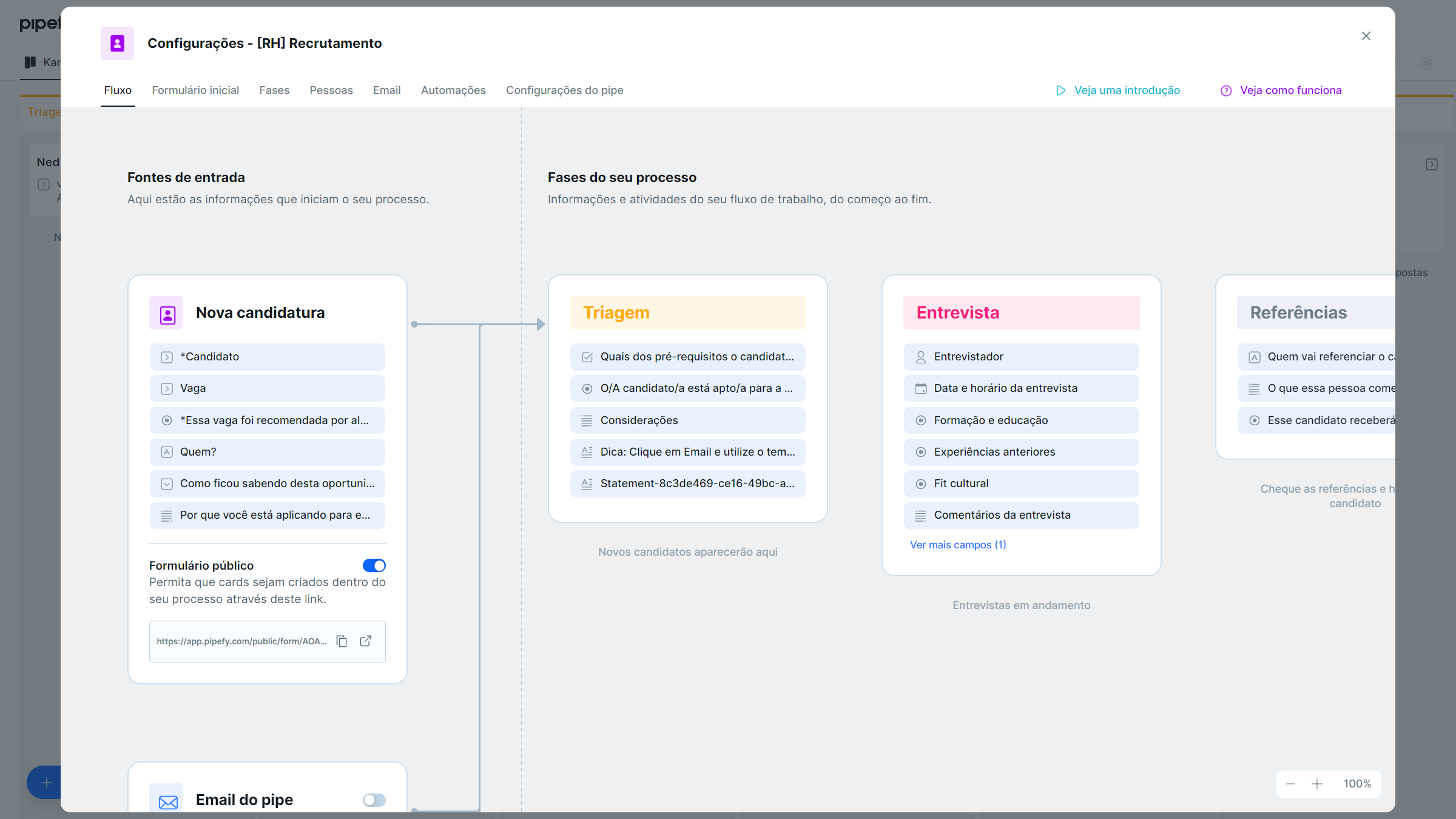Ejemplo de gestión de un proceso de reclutamiento en Pipefy