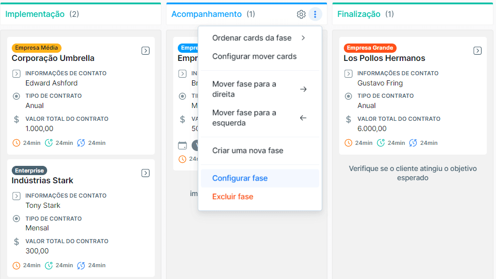 Configuración del escenario de Pipefy.