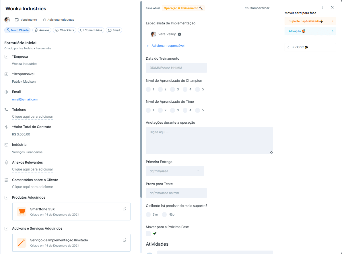 Etapa de la plantilla de incorporación de clientes de Pipefy.